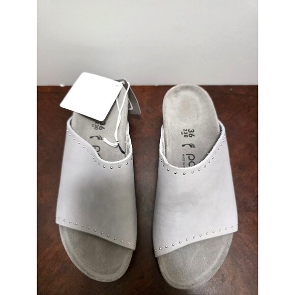 NWT Papillio By Birkenstock Women's Gray Leather Studded Wedge Slide Sandals Siz - Picture 4 of 10